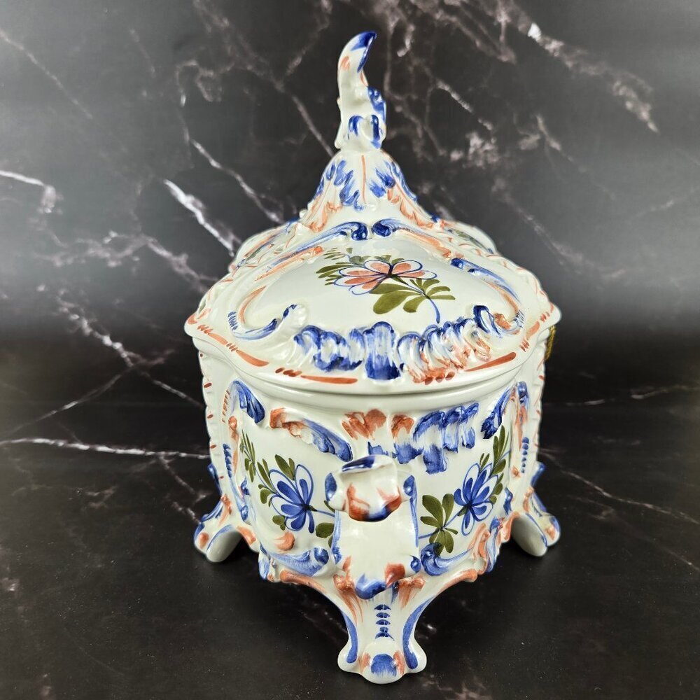 Hand Painted Ceramic Ceramiche Leonardo Italian Lidded Compote Bowl Floral NWT - Picture 6 of 16